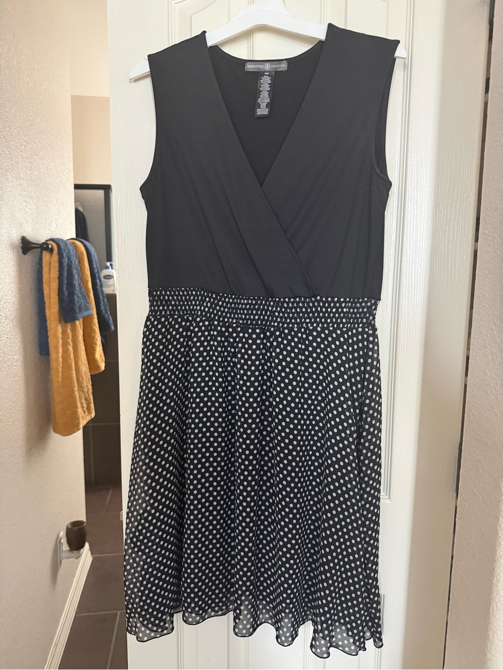 Sleeveless Black & White Polka Dot Faux-Wrap Dress